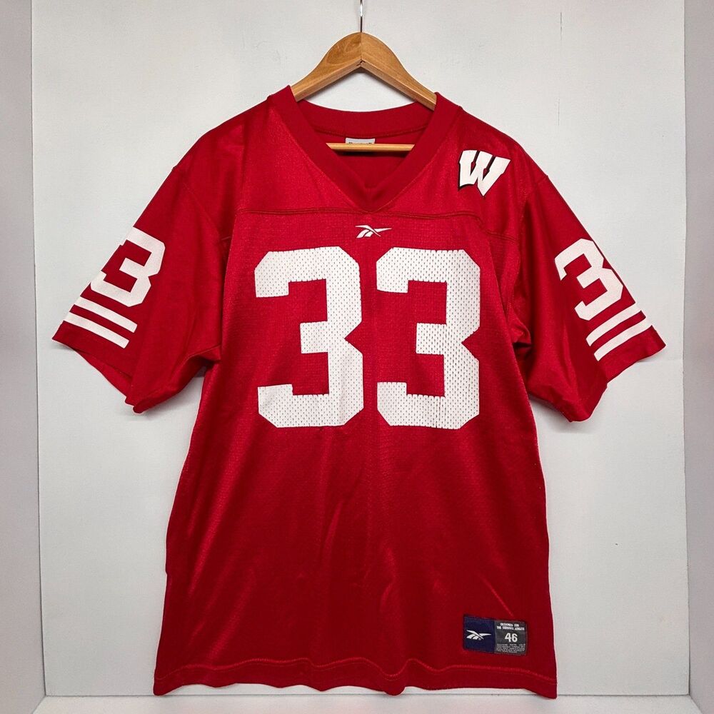 Vtg 90s University of Wisconsin Badgers #33 Football Jersey Red Reebok Sz 46 USA